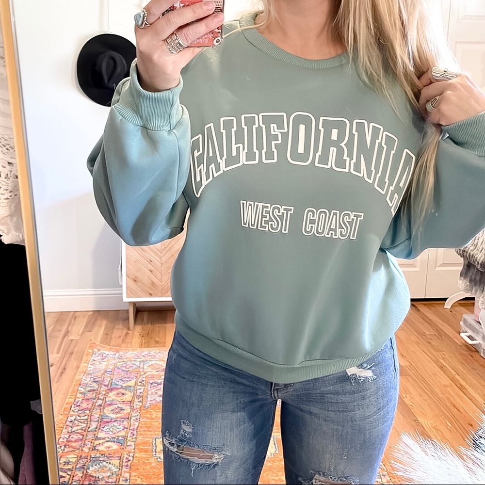 SHEIN | California West Coast Light Green Crewneck Sweatshirt - Picture 2 of 5